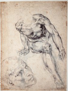 研究一个男性裸体，单独研究他的头 作者 米开朗基罗（Michelangelo Buonarroti）